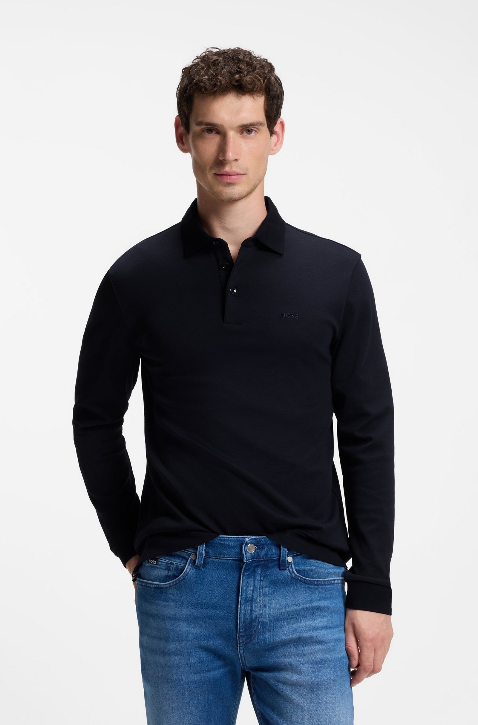 Polo a maniche lunghe in cotone intrecciato con logo 50468392 404 BOSS 