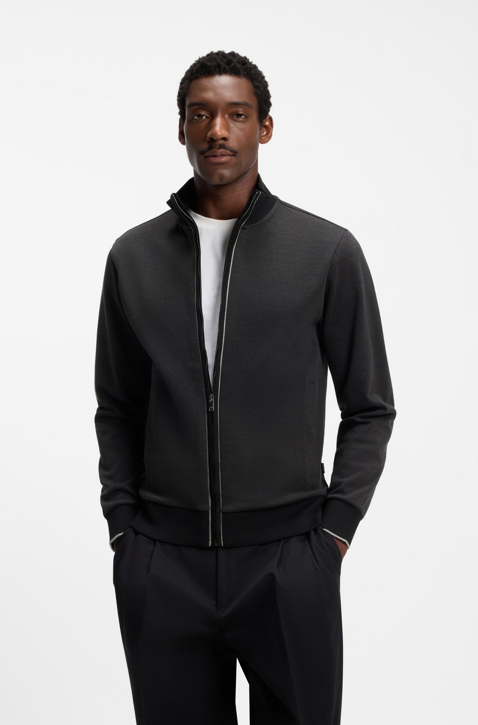 Felpa in cotone con colletto con zip 50565602 001 BOSS 