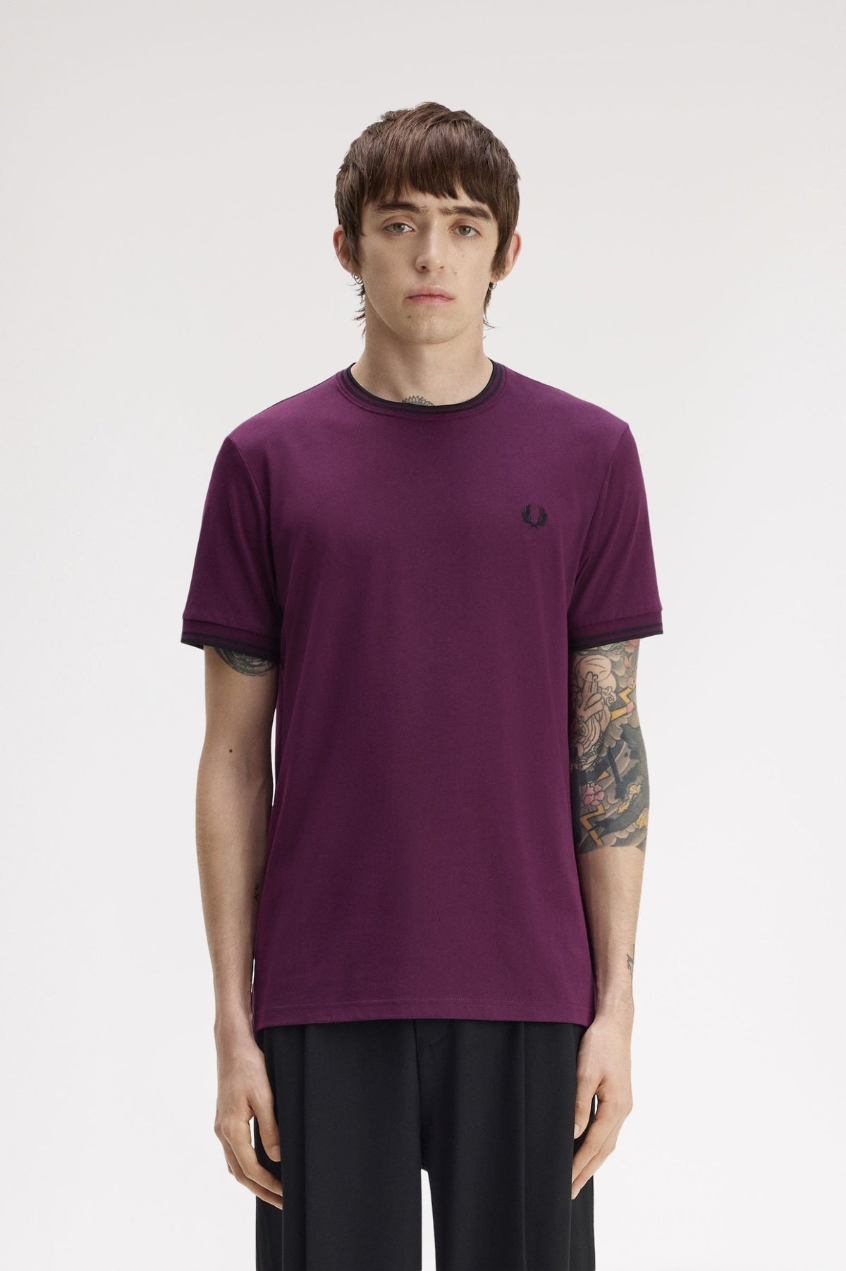 T-shirt con doppia riga M1588V59 84C FRED PERRY 