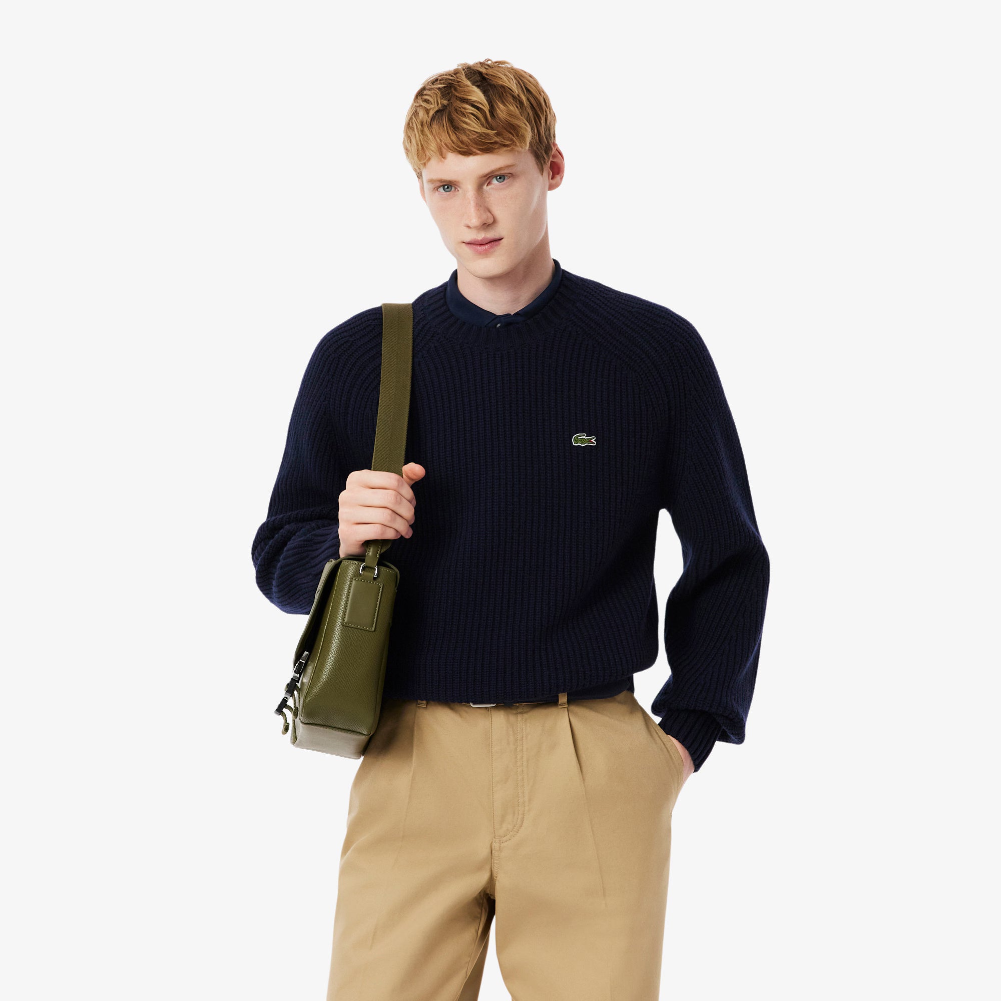 Maglione spesso in lana cardata con girocollo AH3142 166 LACOSTE 