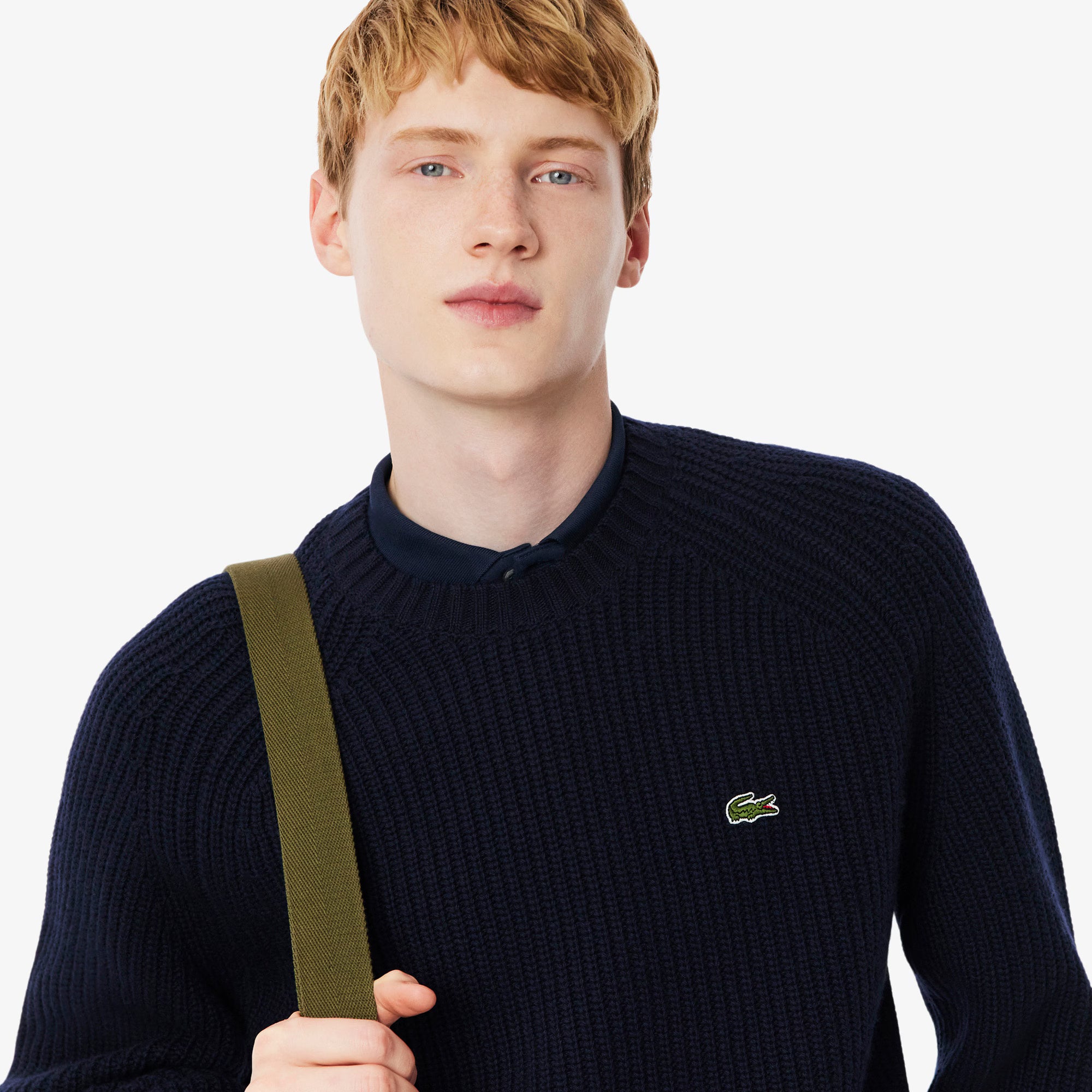 Maglione spesso in lana cardata con girocollo AH3142 166 LACOSTE 