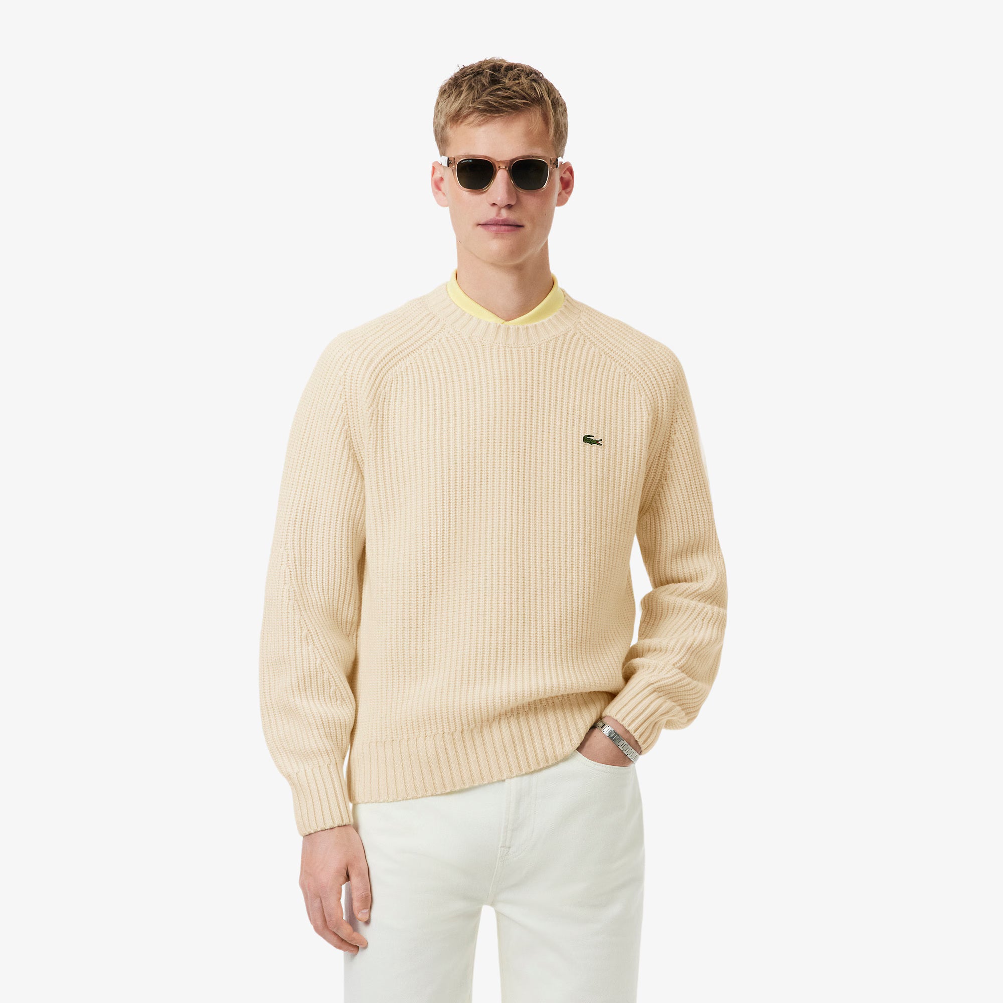 Maglione spesso in lana cardata con girocollo AH3142 XFJ LACOSTE 