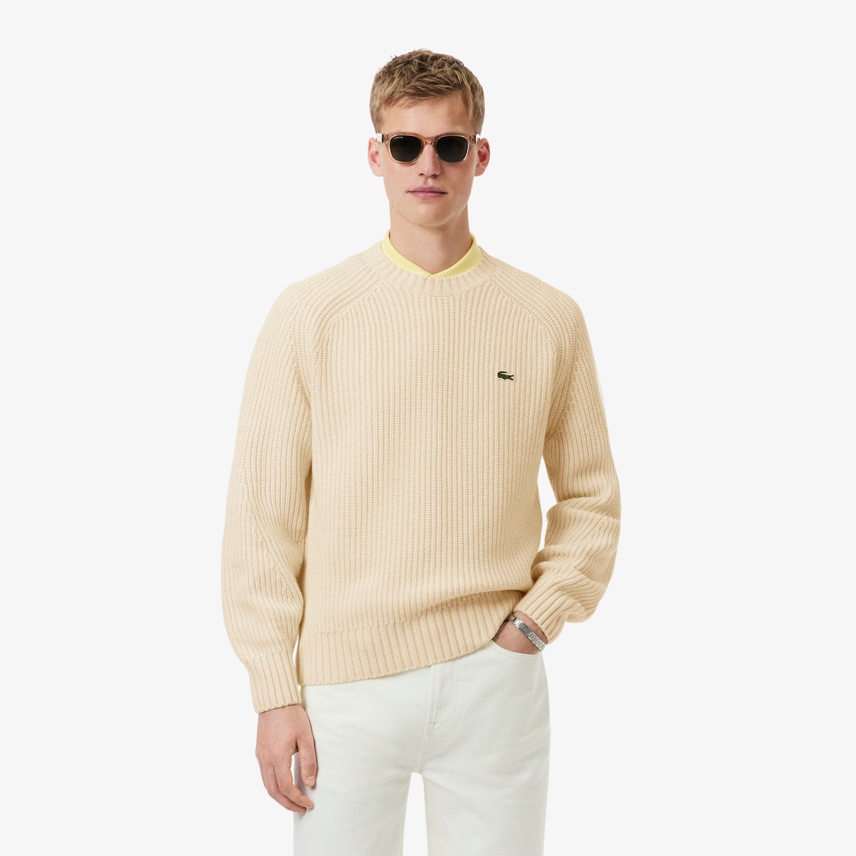 Maglione spesso in lana cardata con girocollo AH3142 XFJ LACOSTE 