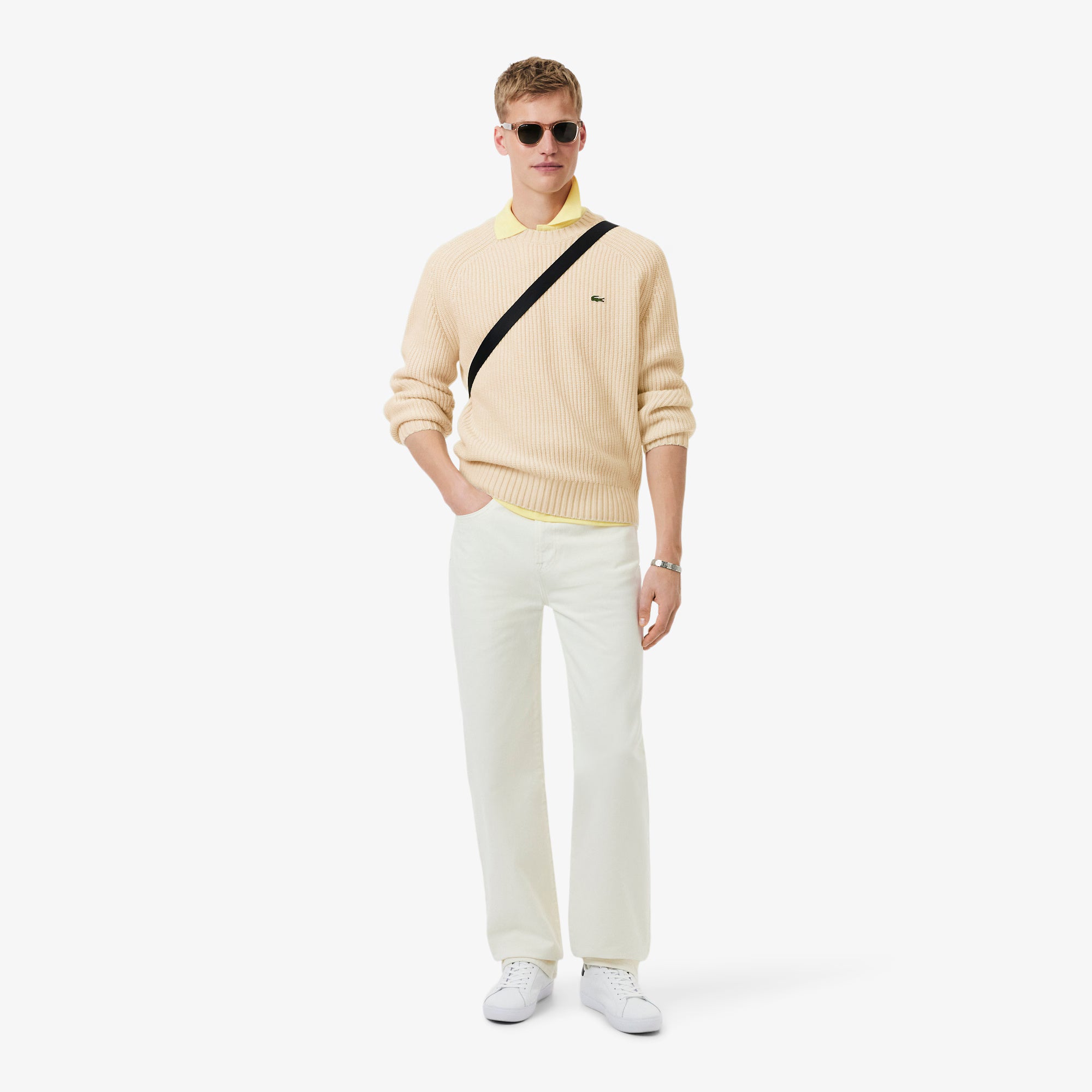 Maglione spesso in lana cardata con girocollo AH3142 XFJ LACOSTE 