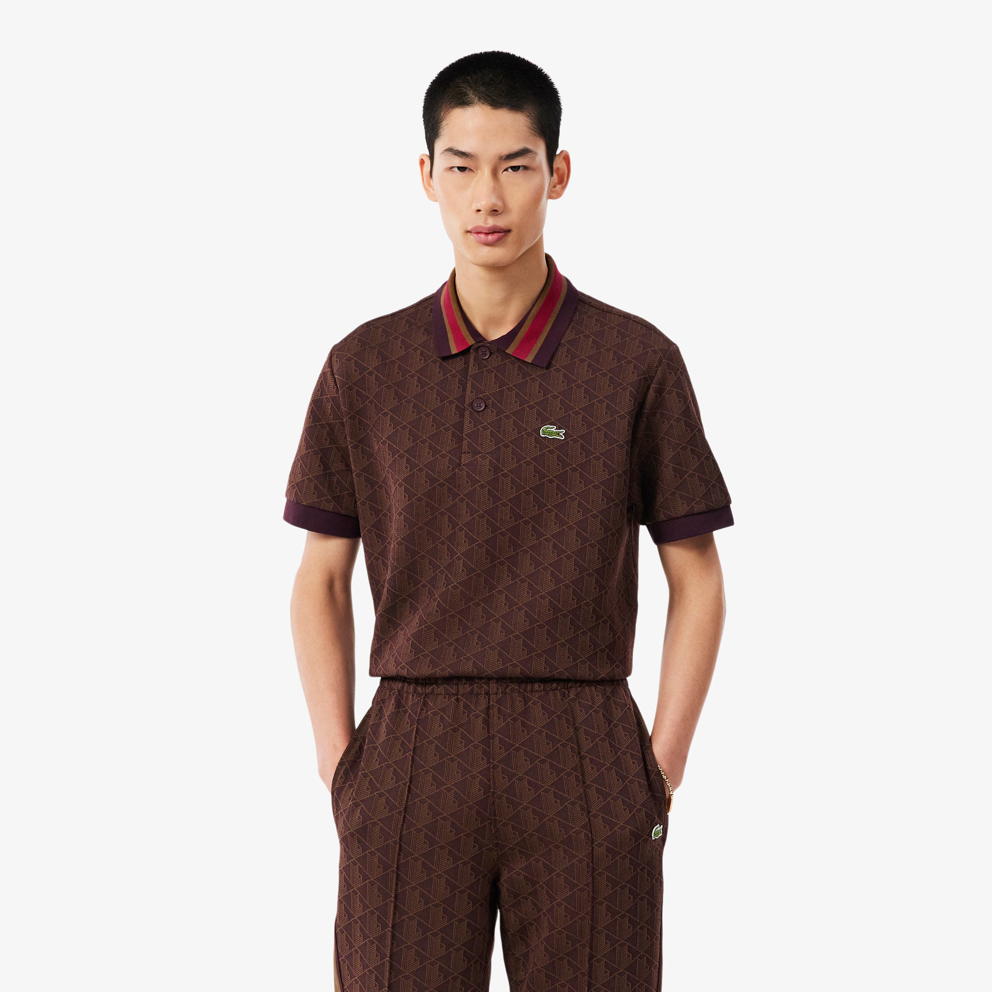 Polo dal taglio classico in jacquard con monogramma DH1417 WD9 LACOSTE 