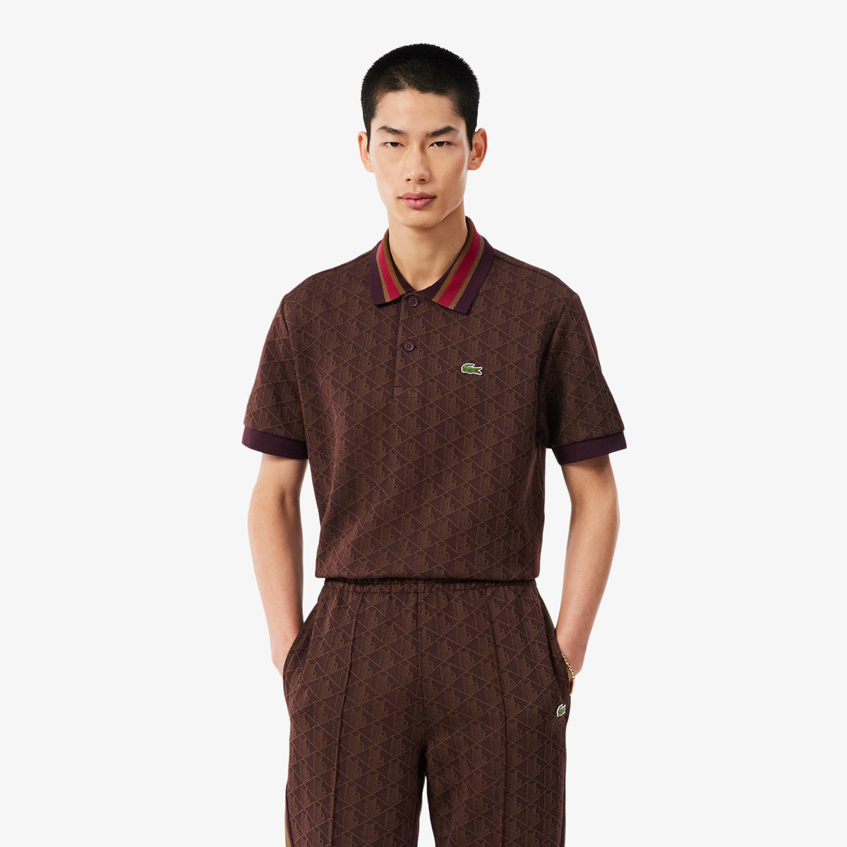 Polo dal taglio classico in jacquard con monogramma DH1417 WD9 LACOSTE 