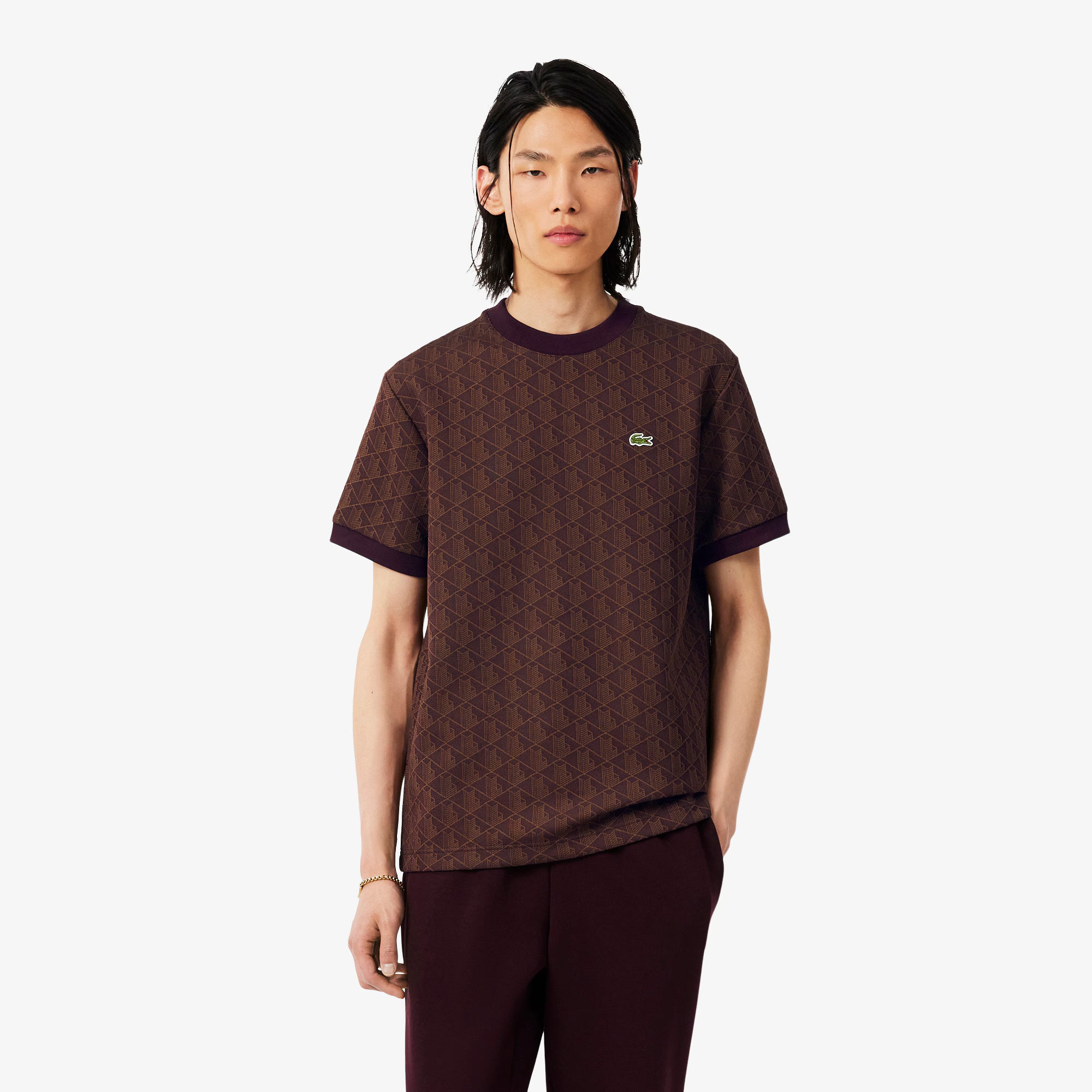 T-shirt slim fit con monogramma jacquard TH1197 WD9 LACOSTE 