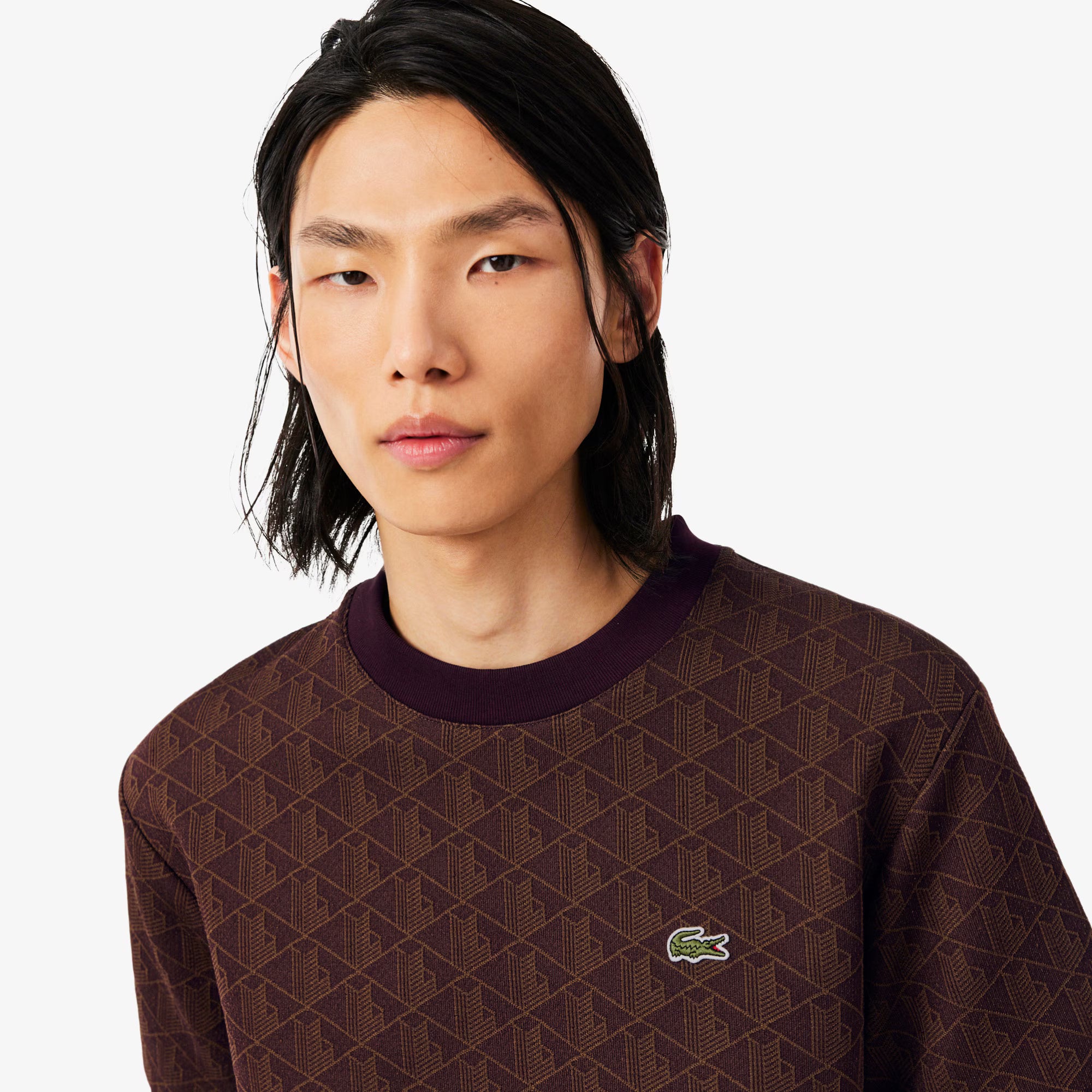 T-shirt slim fit con monogramma jacquard TH1197 WD9 LACOSTE 