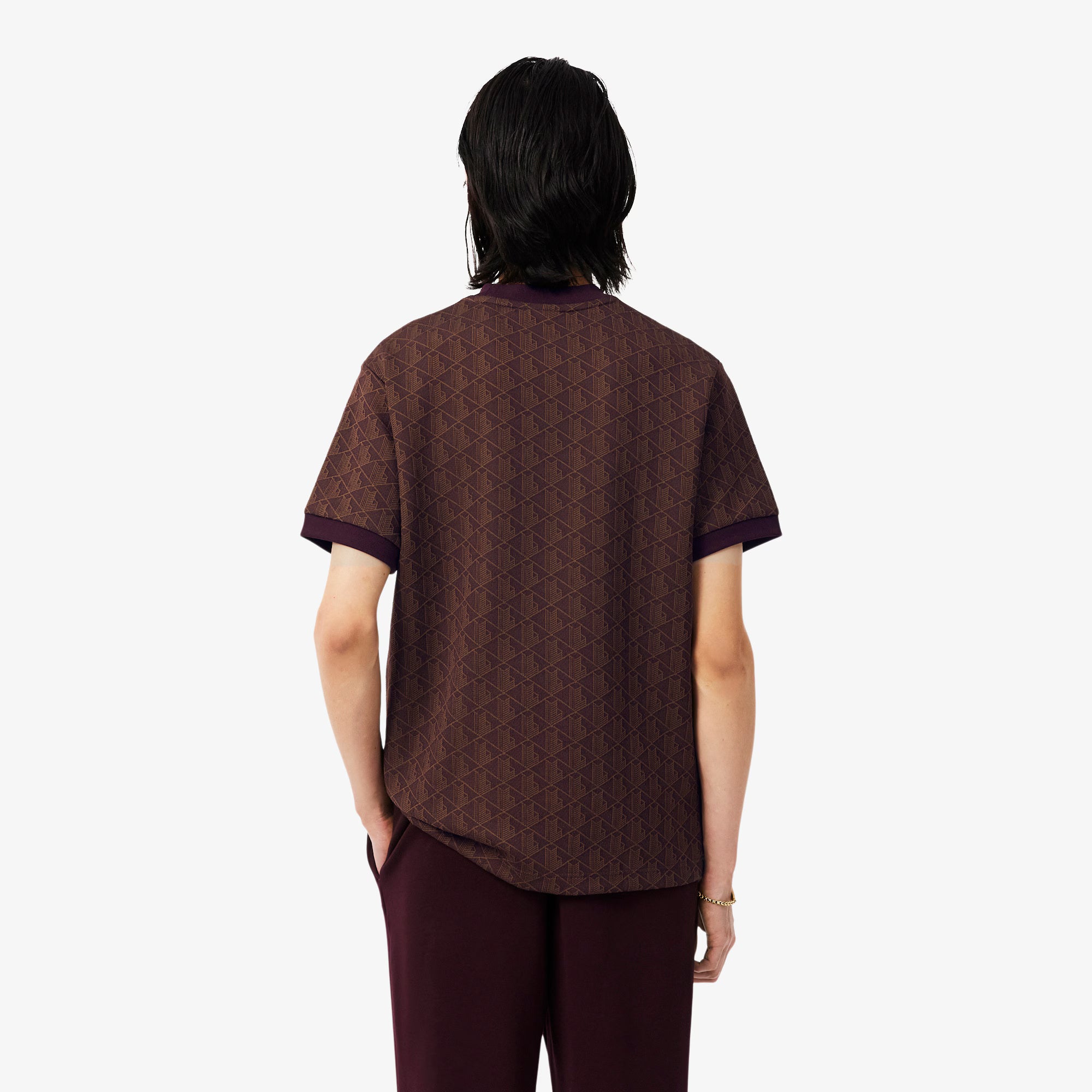 T-shirt slim fit con monogramma jacquard TH1197 WD9 LACOSTE 