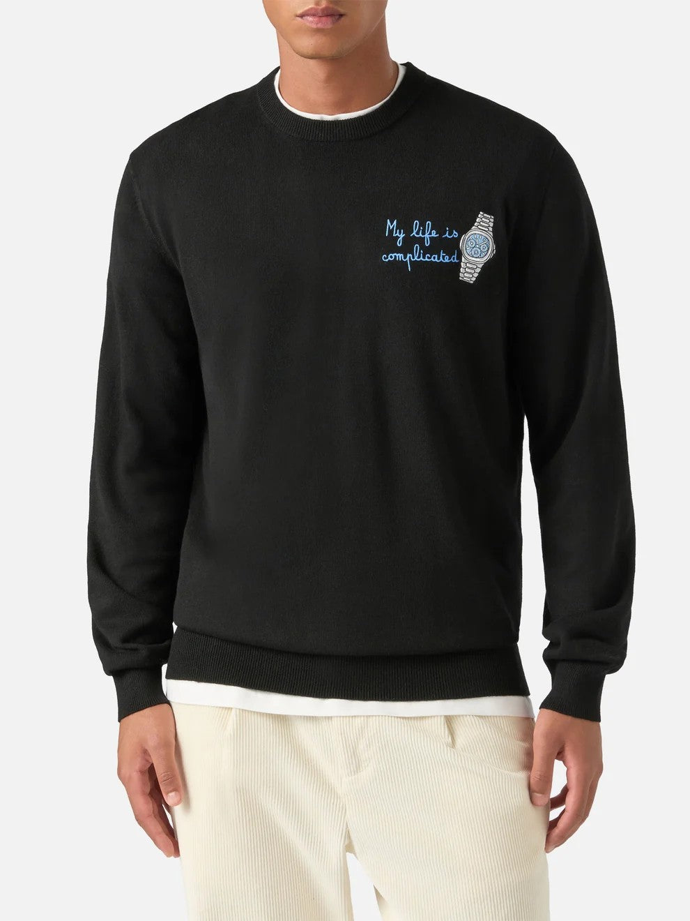 Maglia heron light con ricamo my life is complicated HER0024 00543M MC2 SAINT BARTH 