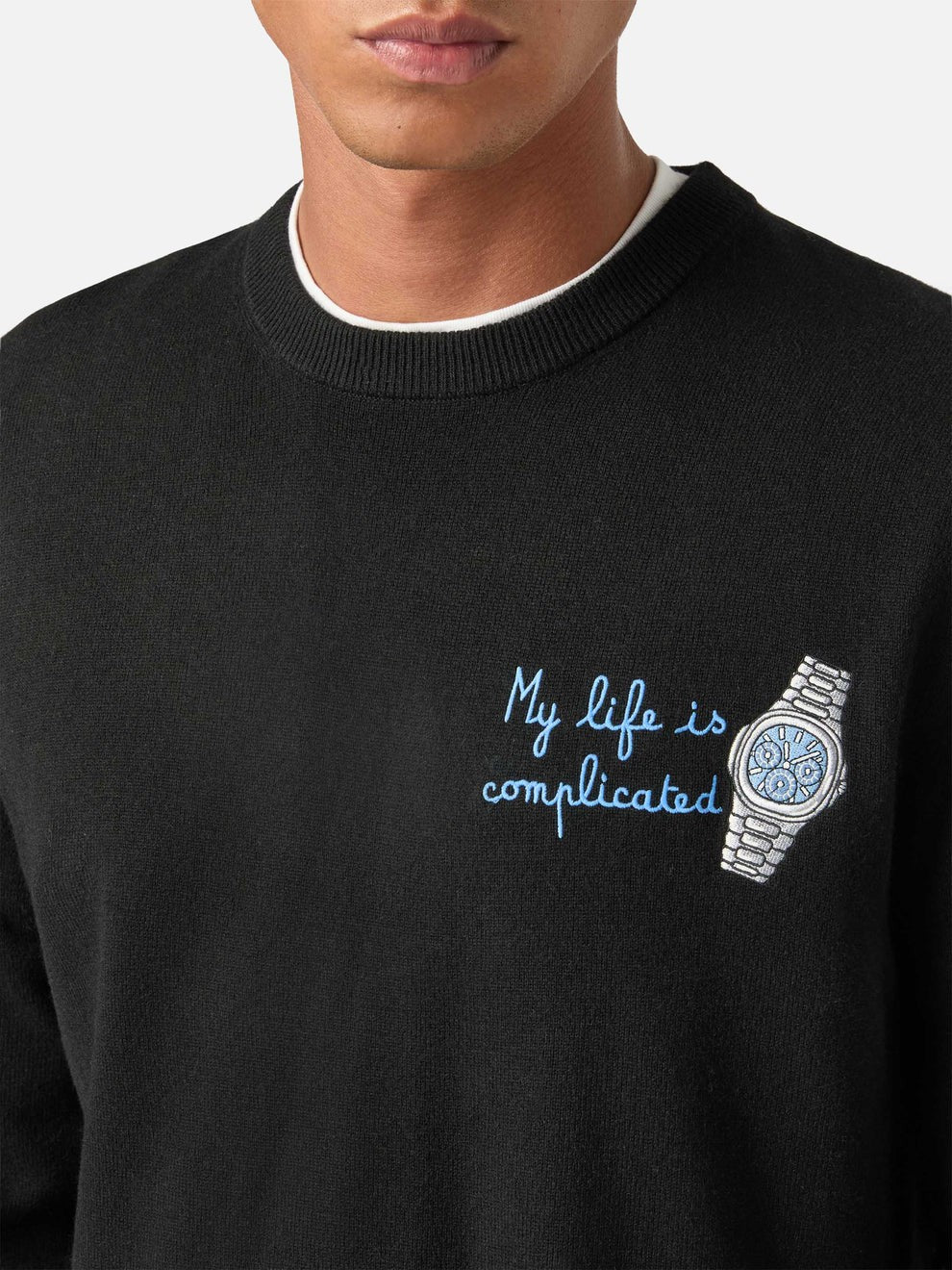 Maglia heron light con ricamo my life is complicated HER0024 00543M MC2 SAINT BARTH 