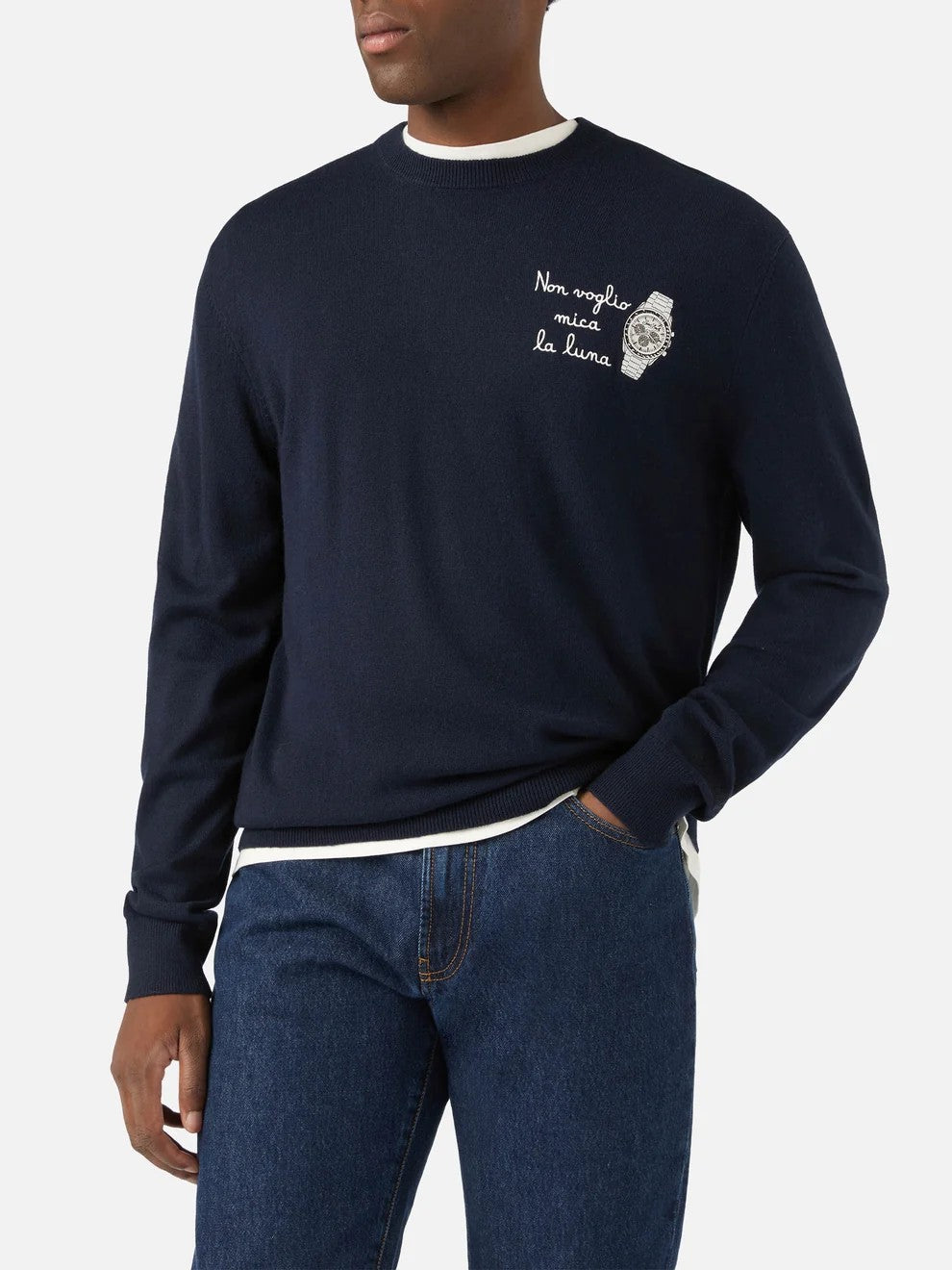 Maglia heron light con ricamo non voglio mica la luna HER0024 02930M MC2 SAINT BARTH 