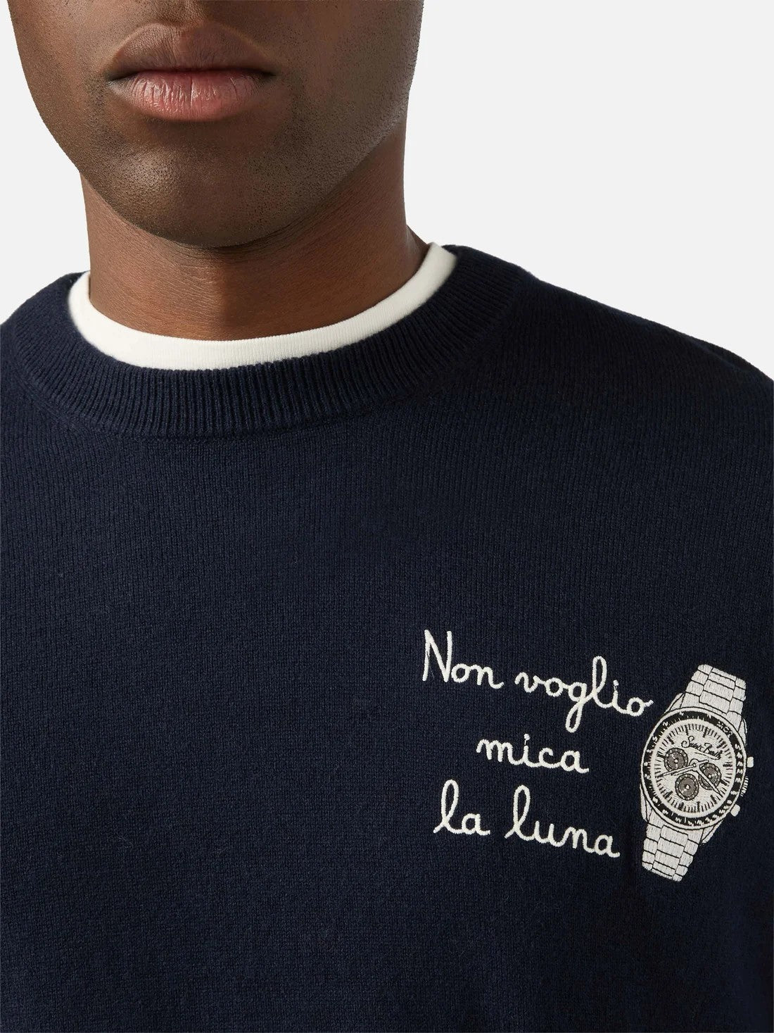 Maglia heron light con ricamo non voglio mica la luna HER0024 02930M MC2 SAINT BARTH 