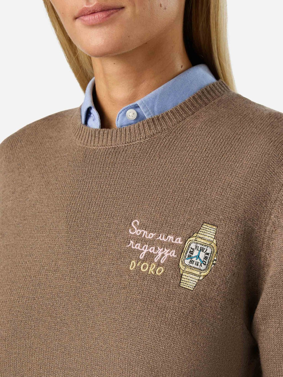 Maglia new queen con ricamo sono una ragazza d'oro QUE0032 04183M MC2 SAINT BARTH 