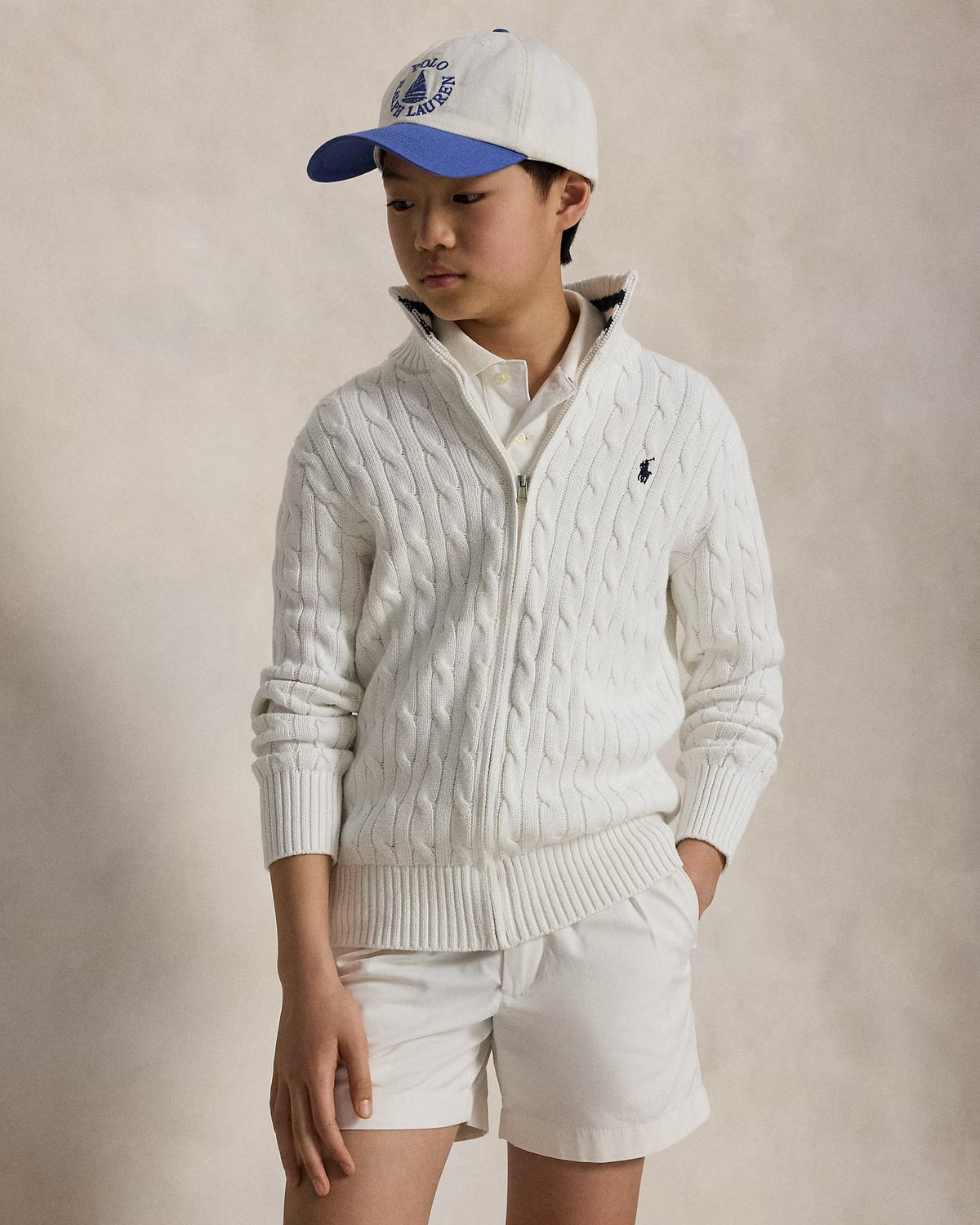Maglia in cotone a trecce con cerniera 323A95566 002 POLO RALPH LAUREN 