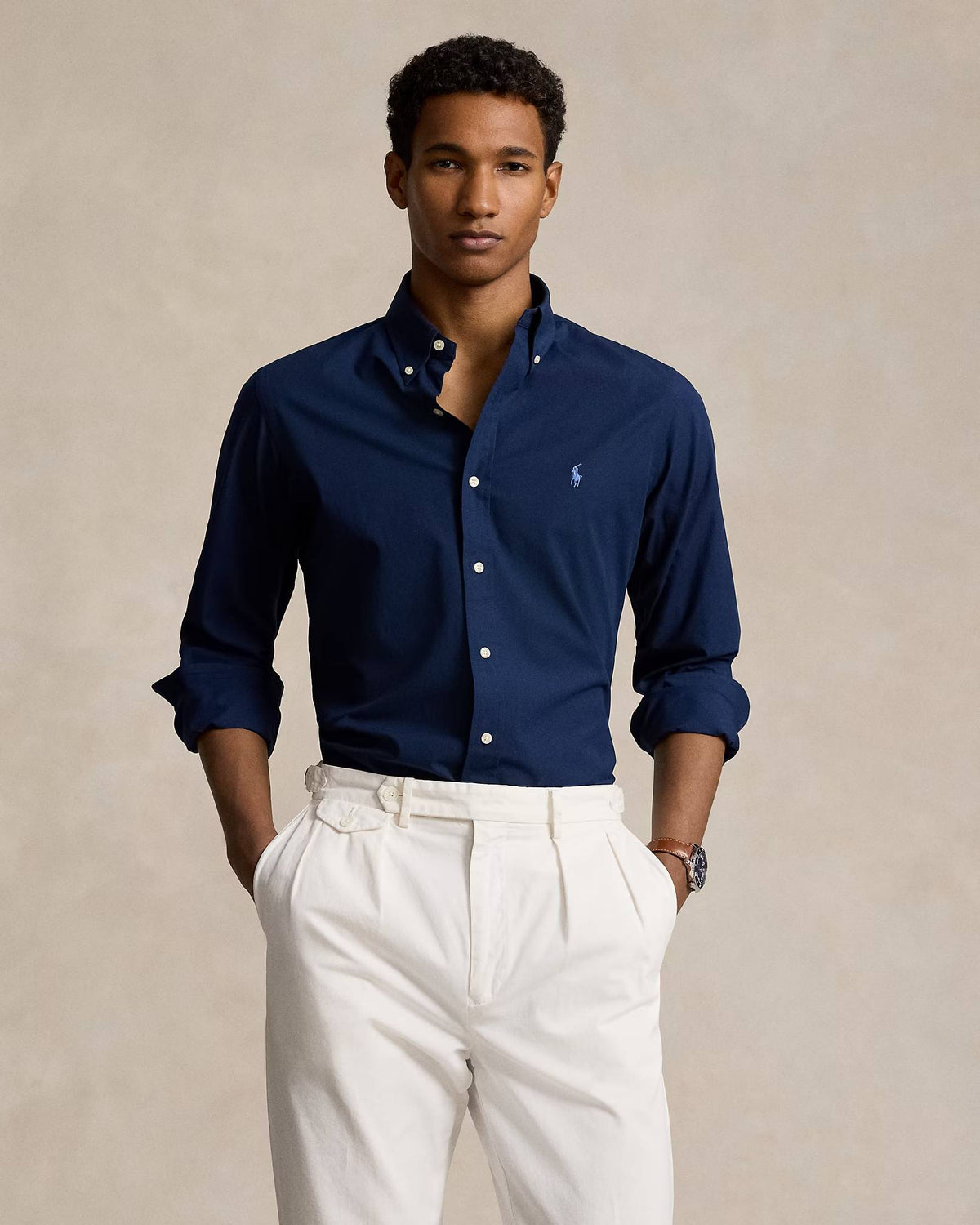 Camicia in popeline stretch Custom-Fit 710928255 001 POLO RALPH LAUREN 