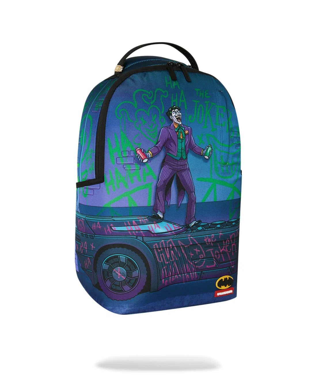 DC Joker tagged up batmobile backpack 910B9286 NSZ SPRAYGROUND 