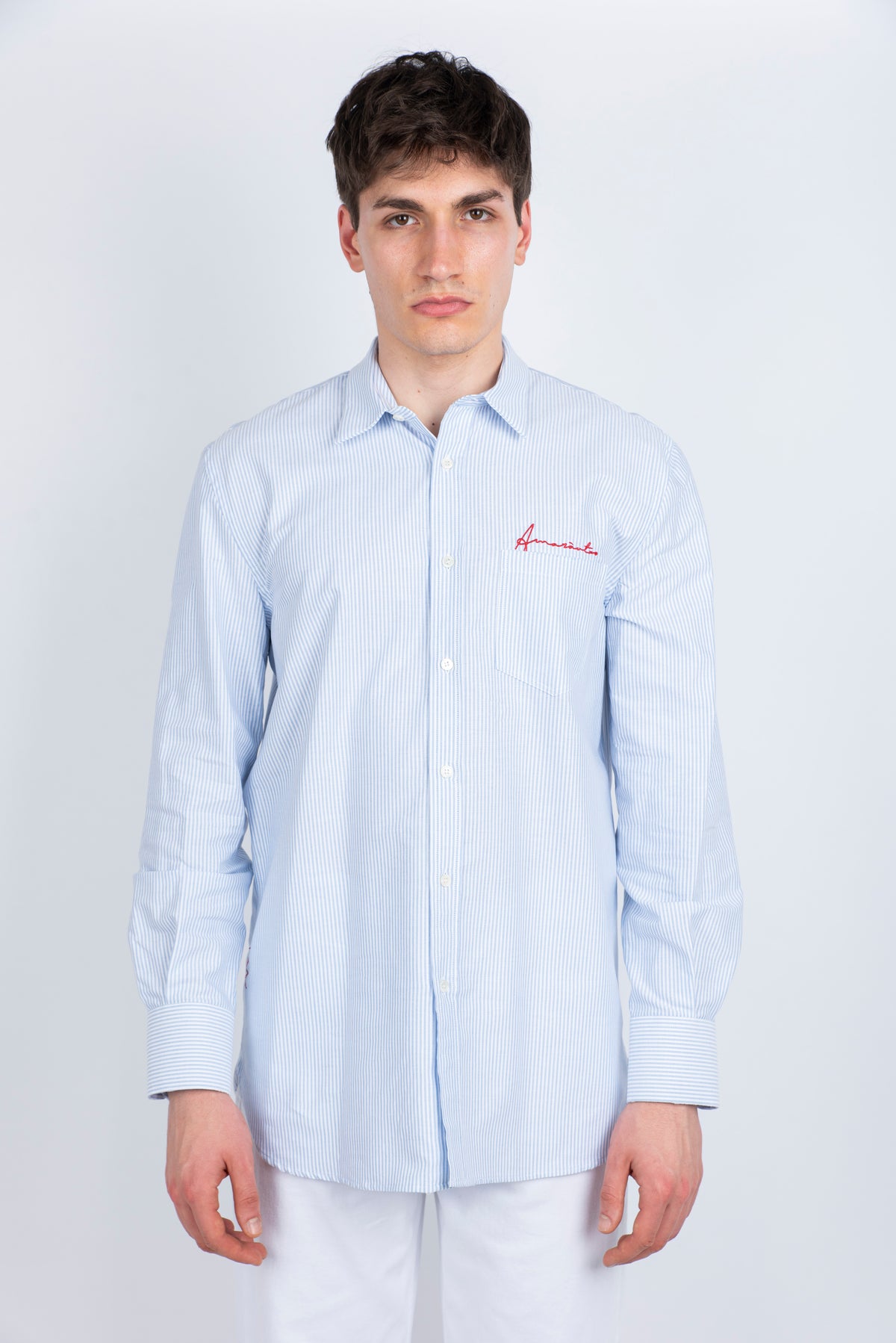 Camicia a righe con ricamo Amaranto Uomo B6D0064 DFBASTONCINO AMARANTO 