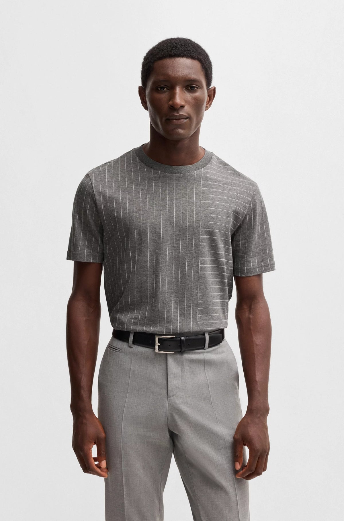 T-shirt in cotone mercerizzato con righe miste 50531315 030 BOSS 