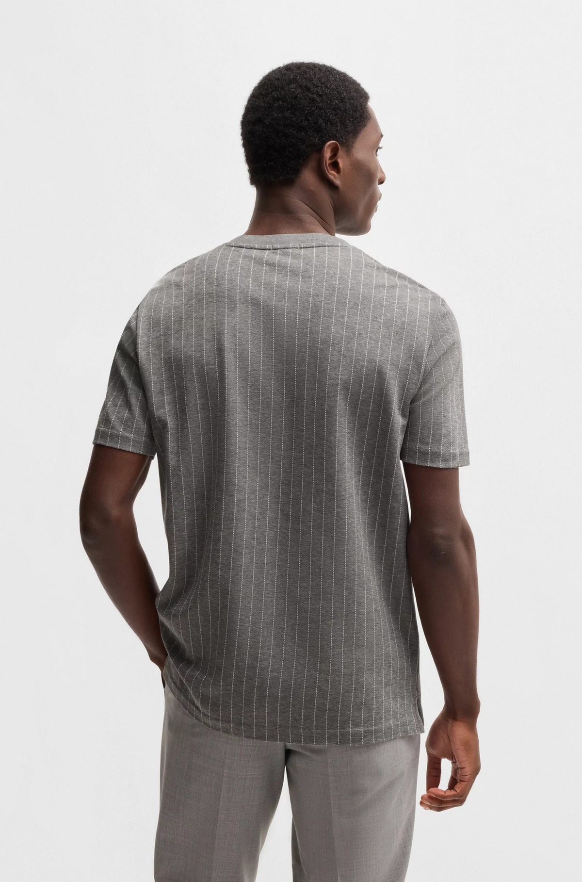 T-shirt in cotone mercerizzato con righe miste 50531315 030 BOSS 