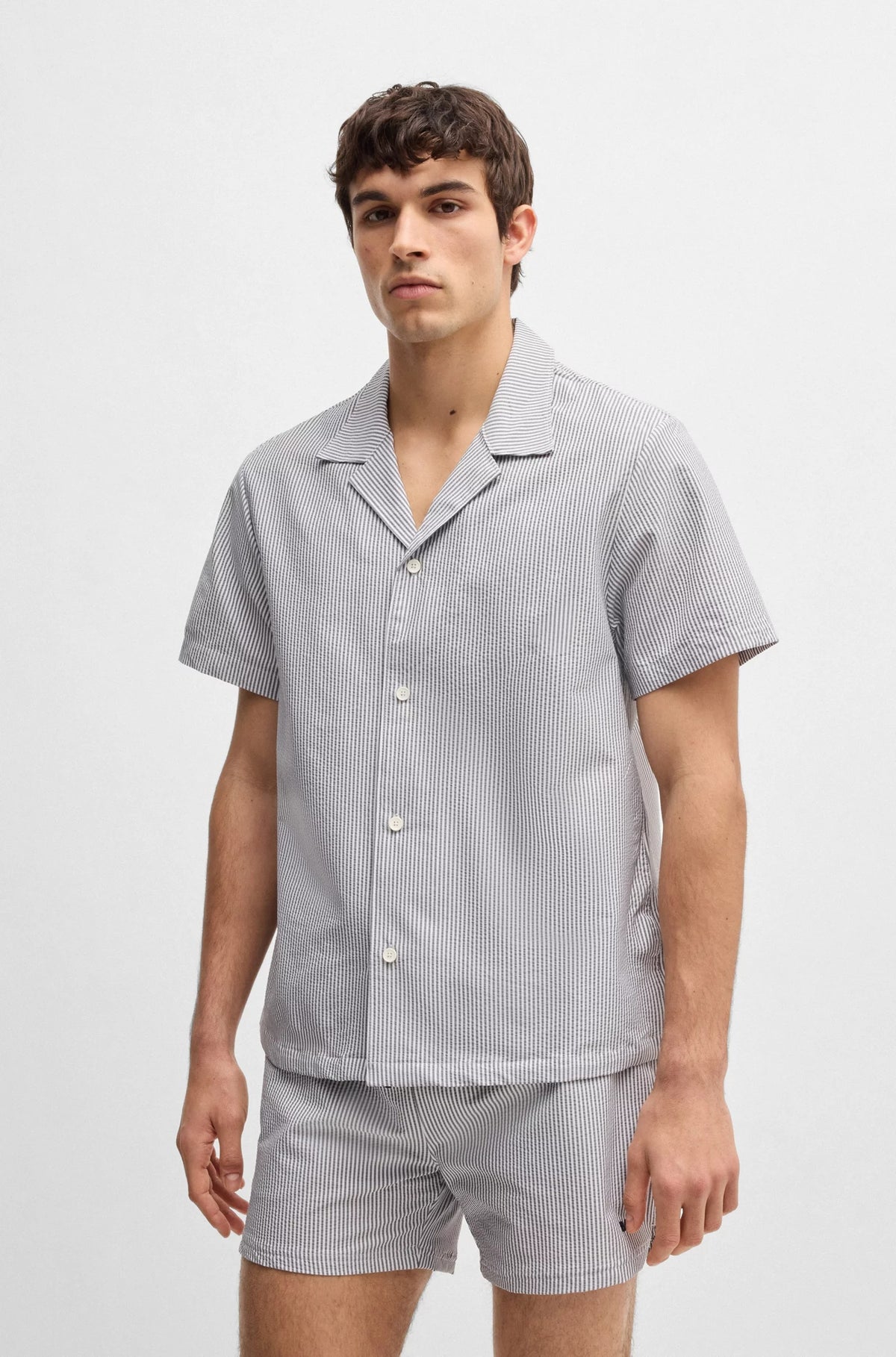 Camicia da spiaggia regular fit in tessuto seersucker 50540037 413 BOSS 