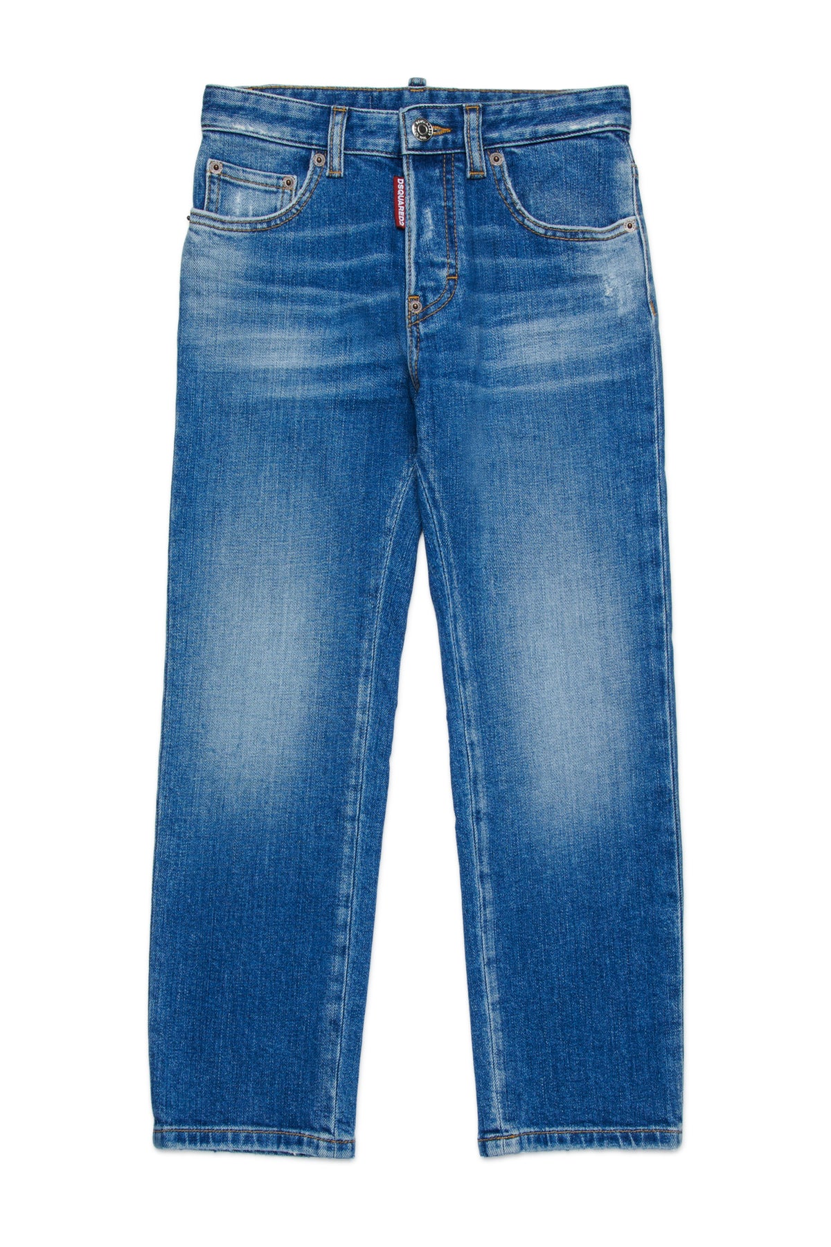 D2Kids Medium Blue Straight Jeans con abrasioni DQ2252D0ABX DQ01 DSQUARED2 