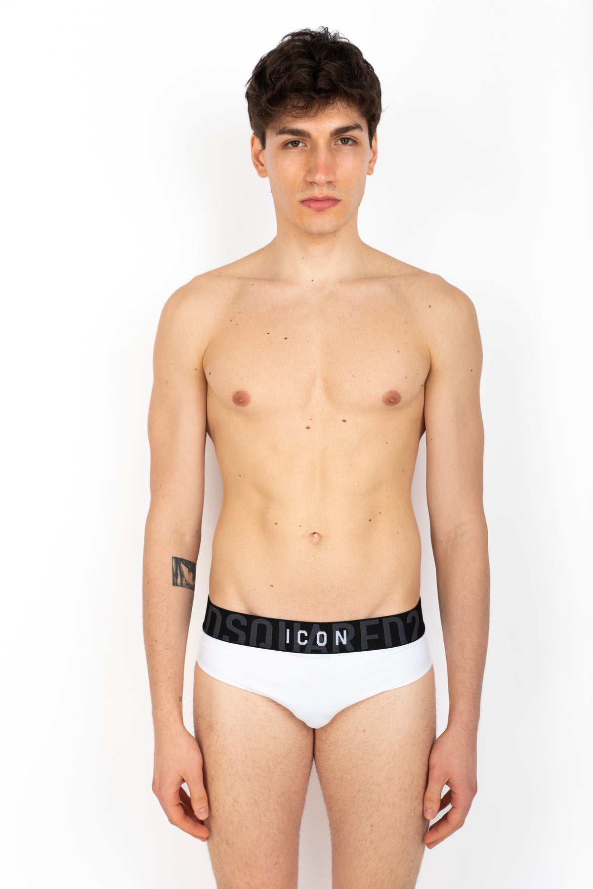 Swim Brief bianco con logo Icon nero D7B355990 010 DSQUARED BEACHWEAR 