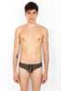 Olive swim brief with black back logo