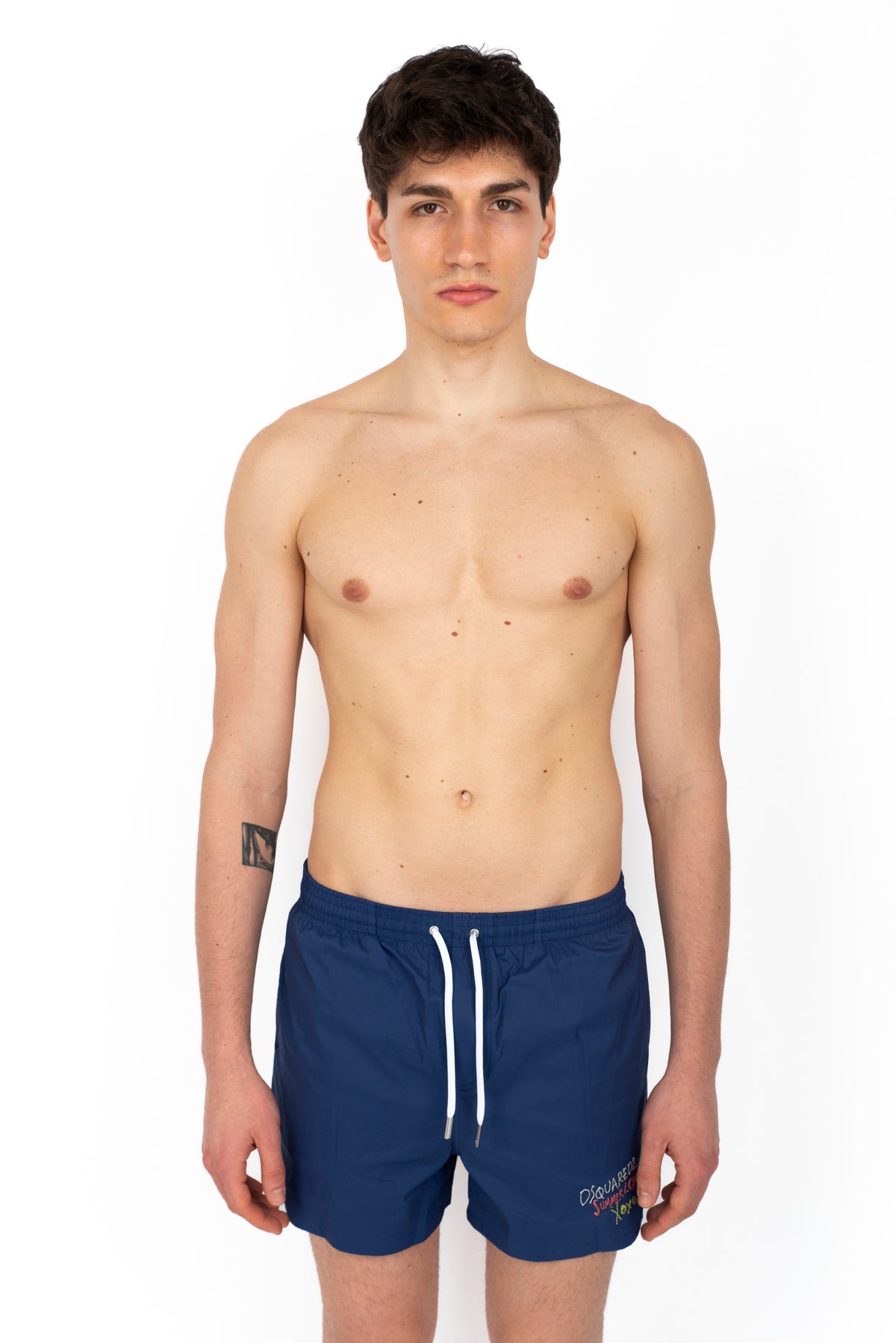 Swim boxer midi blu con fantasia logo D7B626320 405 DSQUARED BEACHWEAR 