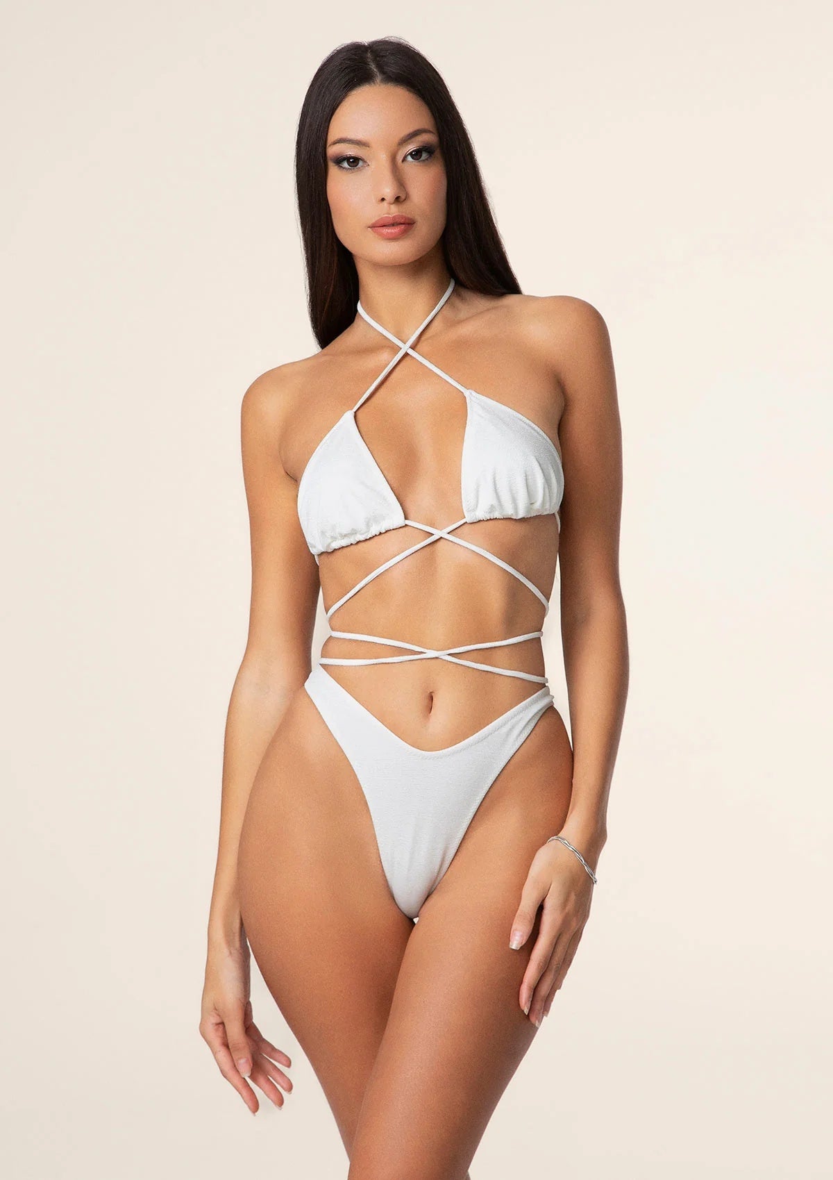 Bikini Triangolo con Slip Americano Fisso Bianco 1141 WH F**K 