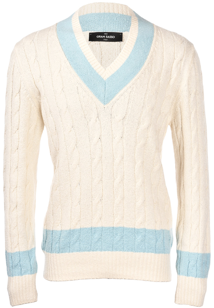 Scollo V a trecce Malfilè panna azzurro 23154/17403 005 GRAN SASSO 