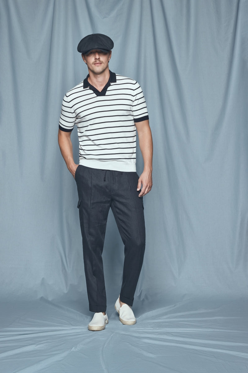 Polo skipper in maglia a righe bianco blu  57110/18052 005 GRAN SASSO 