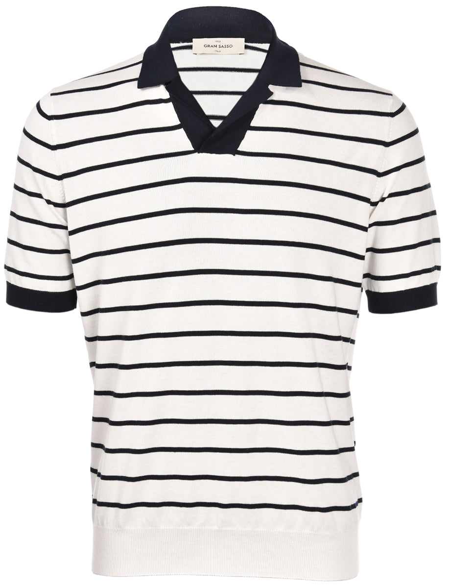 Polo skipper in maglia a righe bianco blu  57110/18052 005 GRAN SASSO 
