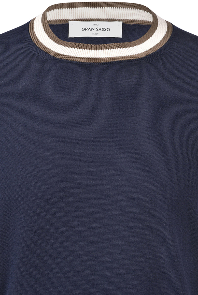 T-shirt in maglia con dettagli blu navy bianco marrone 57135/20671 598 GRAN SASSO 
