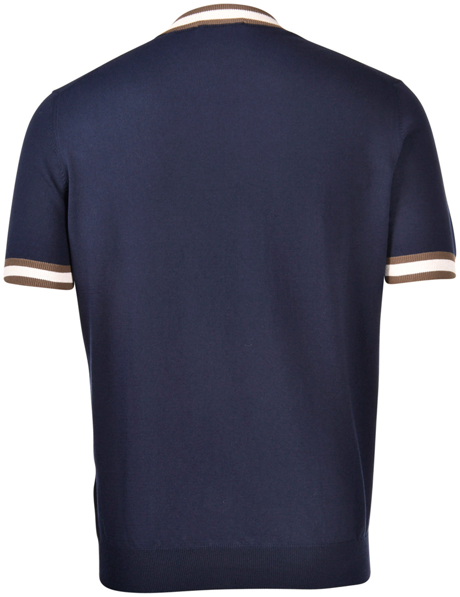 T-shirt in maglia con dettagli blu navy bianco marrone 57135/20671 598 GRAN SASSO 