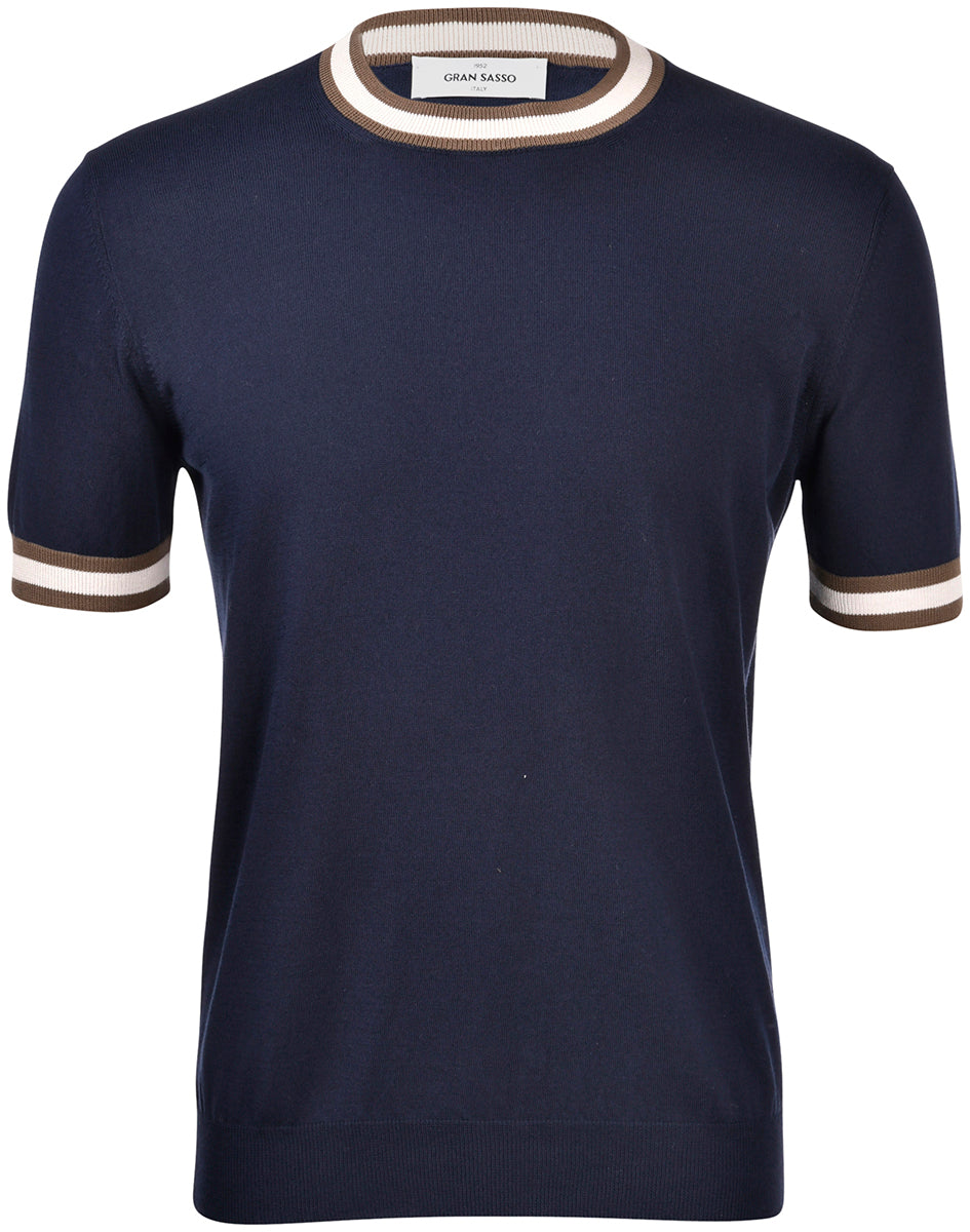 T-shirt in maglia con dettagli blu navy bianco marrone 57135/20671 598 GRAN SASSO 