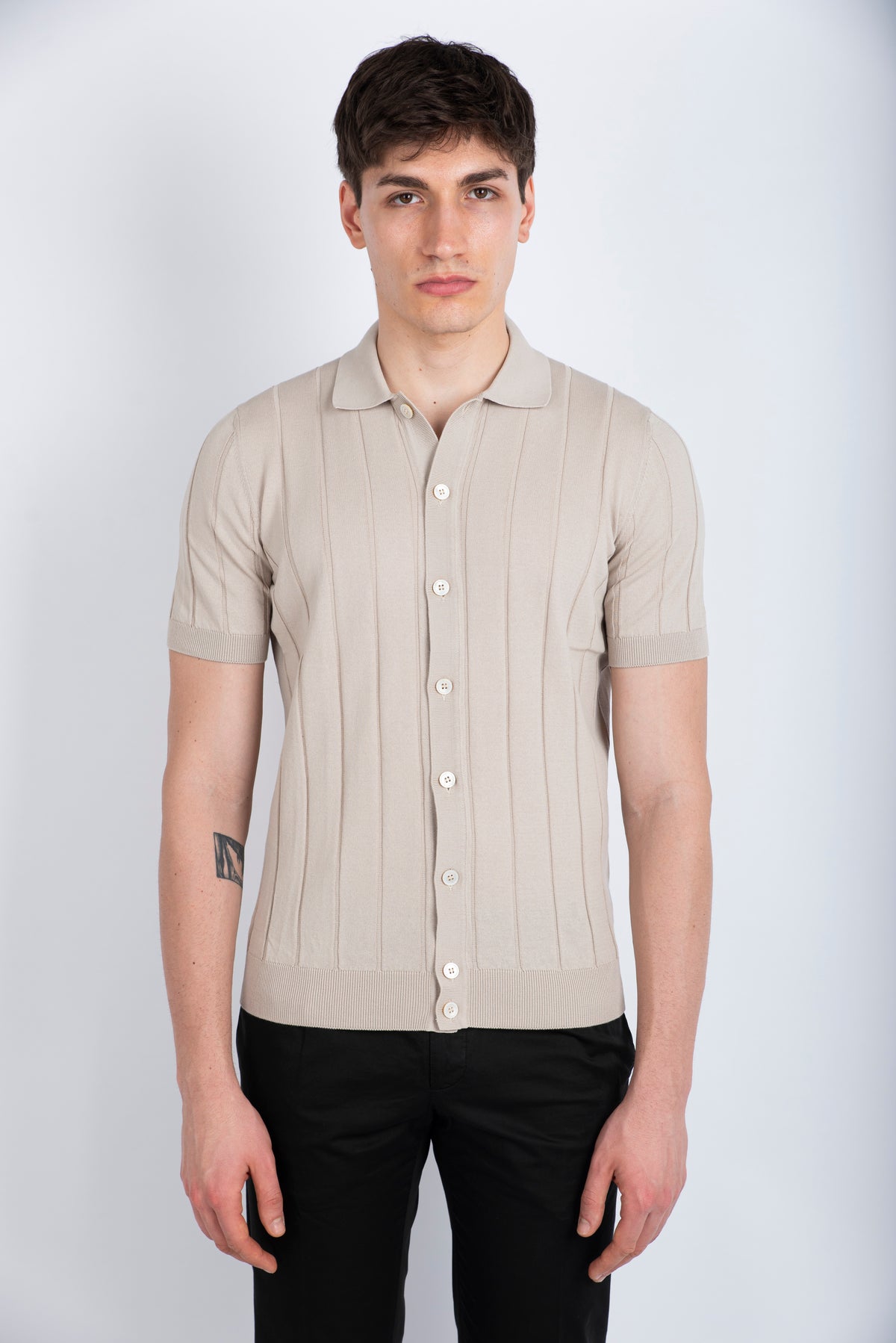Camicia in maglia a coste beige 57143/20634 010 GRAN SASSO 