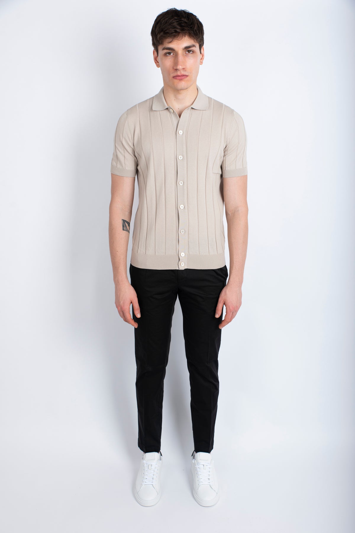 Camicia in maglia a coste beige 57143/20634 010 GRAN SASSO 