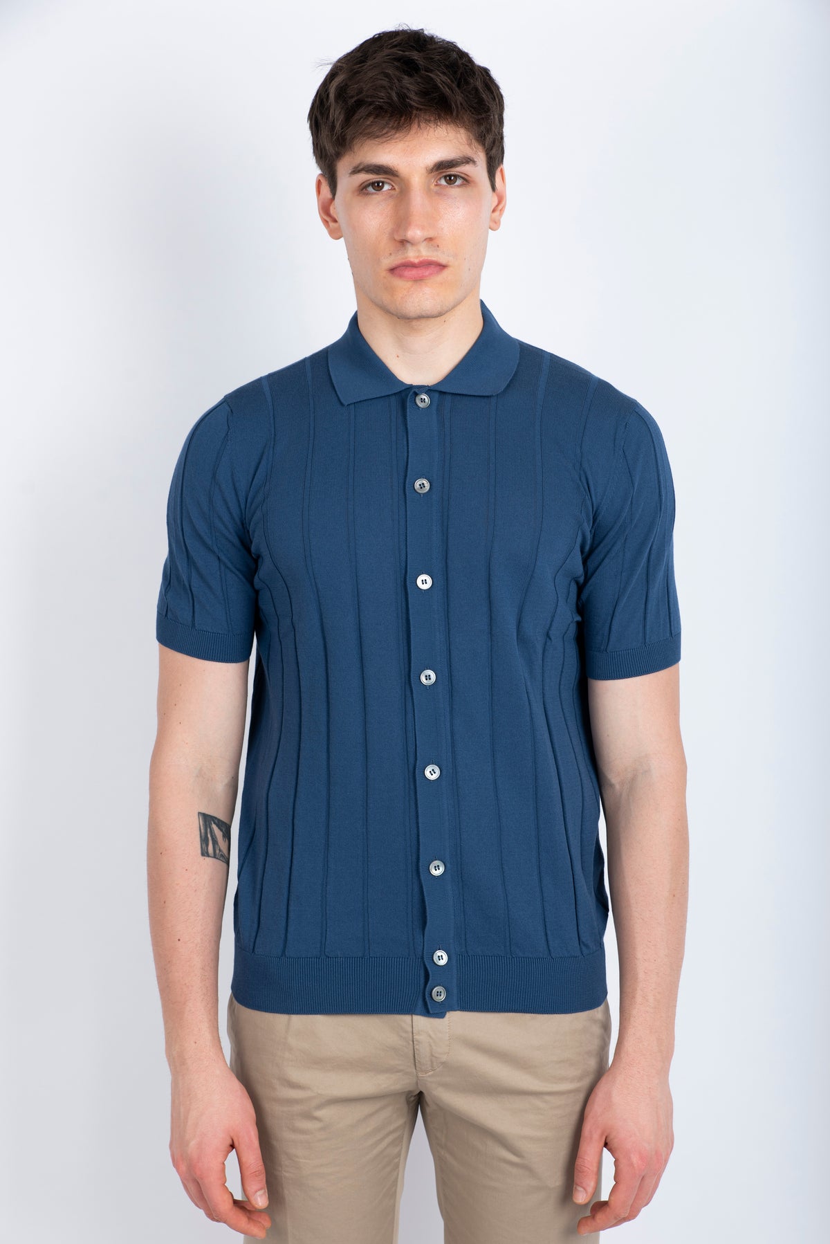 Camicia in maglia a coste blu 57143/20634 565 GRAN SASSO 