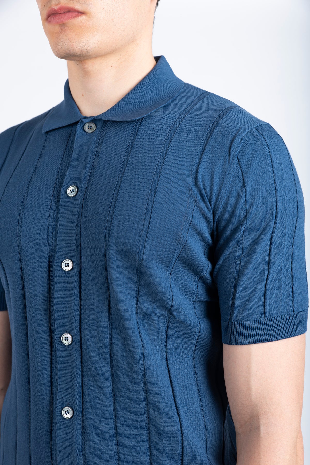 Camicia in maglia a coste blu 57143/20634 565 GRAN SASSO 