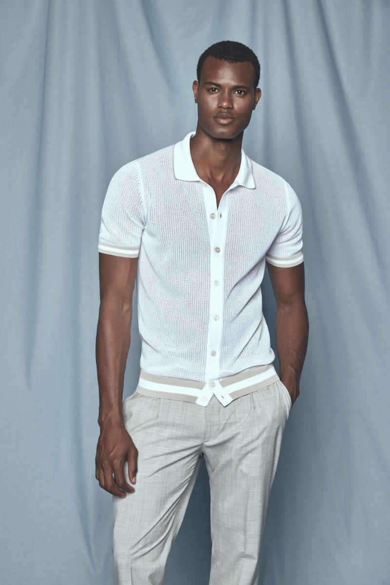 Camicia in maglia punto traforato bianco beige 57180/20612 002 GRAN SASSO 
