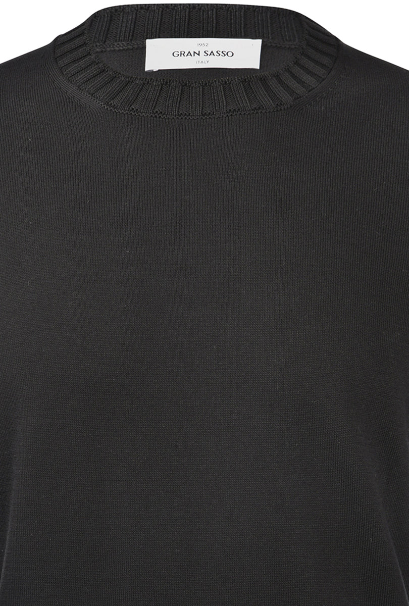T-shirt in maglia con collo a coste nero  57188/18163 099 GRAN SASSO 
