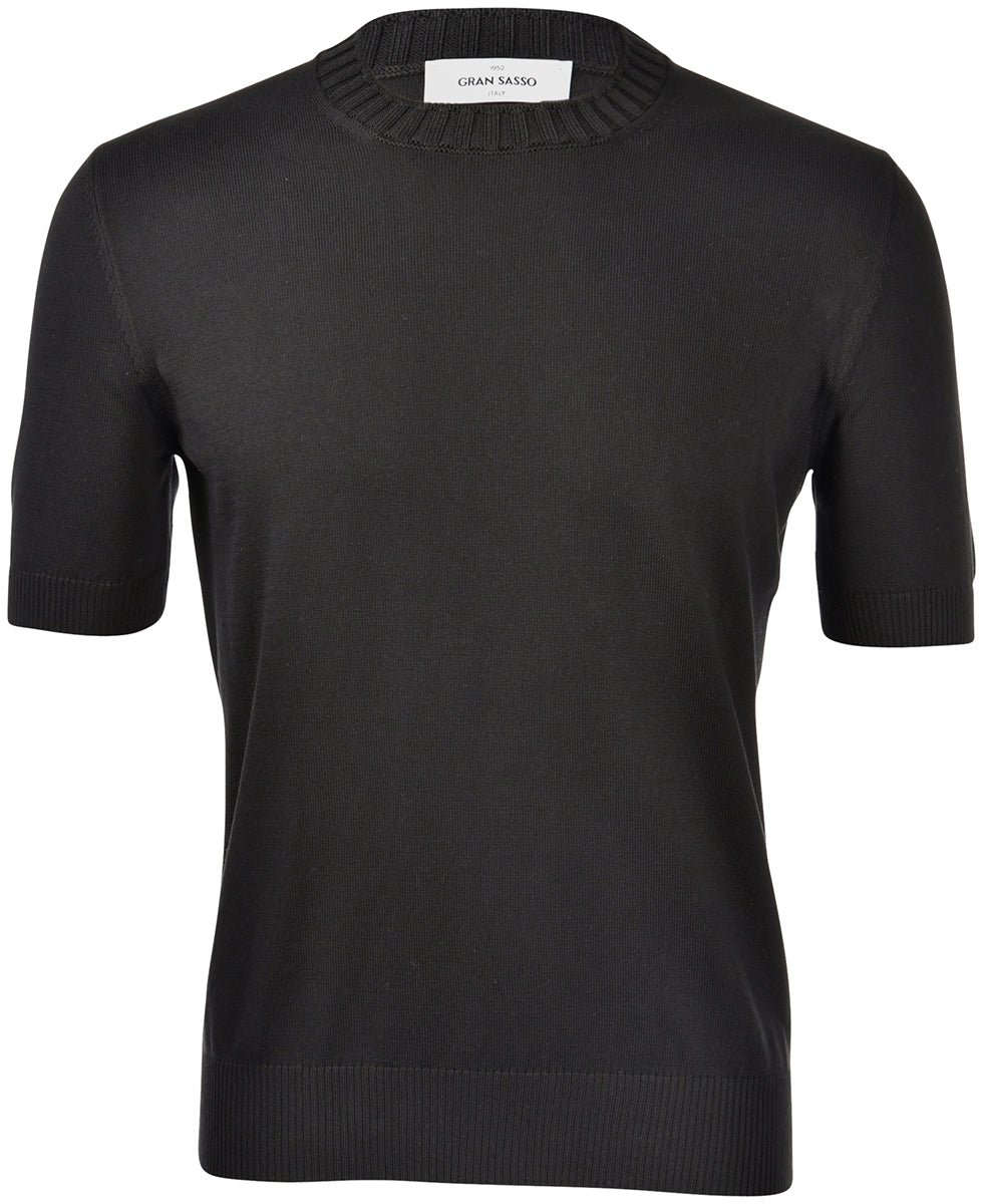 T-shirt in maglia con collo a coste nero  57188/18163 099 GRAN SASSO 