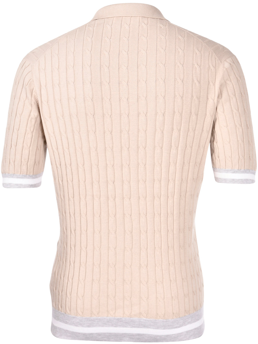 Polo skipper in maglia a trecce e coste nocciola grigio bianco 57191/20679 010 GRAN SASSO 