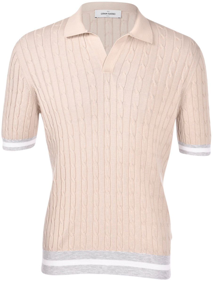 Polo skipper in maglia a trecce e coste nocciola grigio bianco 57191/20679 010 GRAN SASSO 