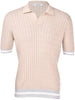 Polo skipper in maglia a trecce e coste nocciola grigio bianco