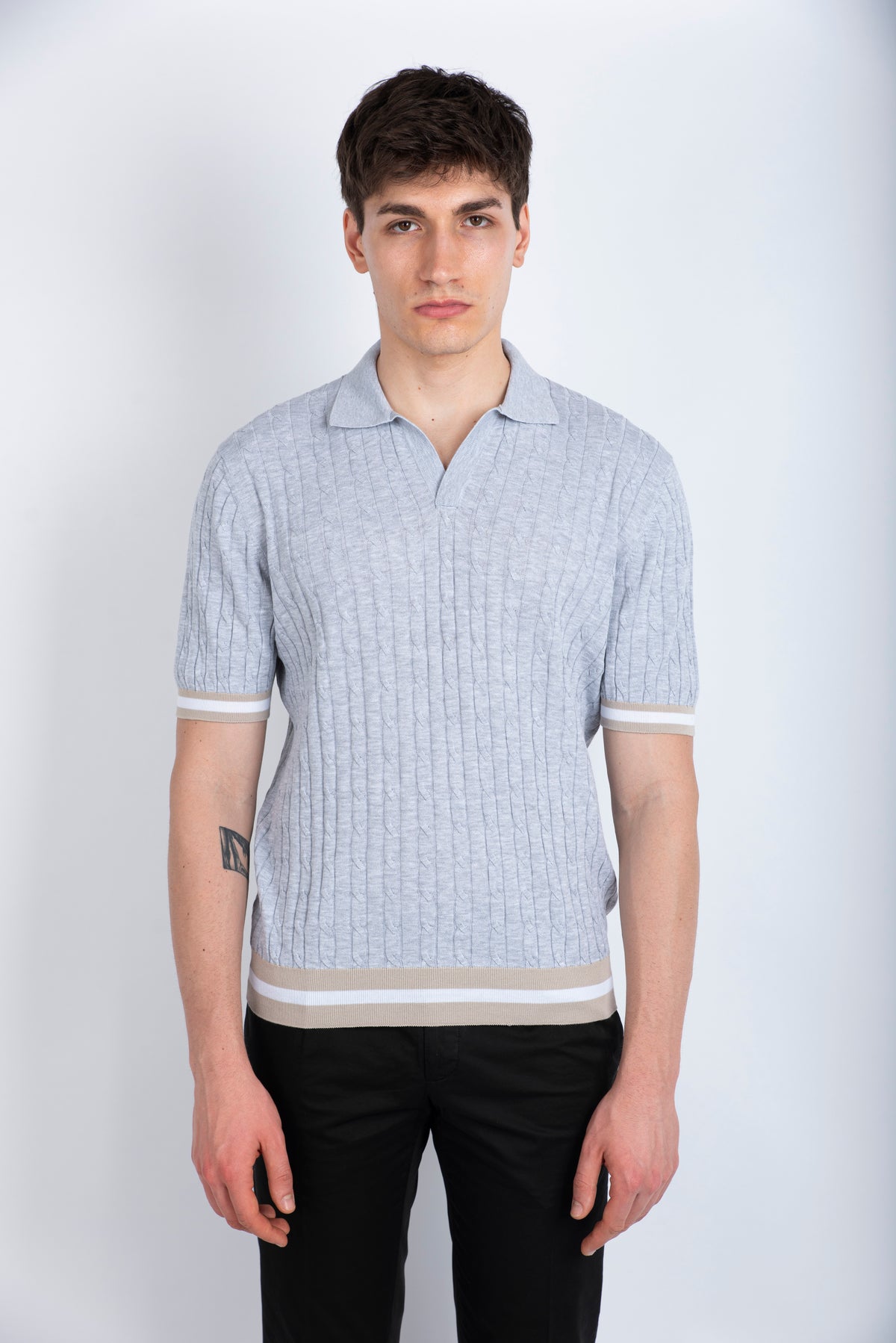Polo skipper in maglia a trecce e coste grigio 57191/20679 052 GRAN SASSO 
