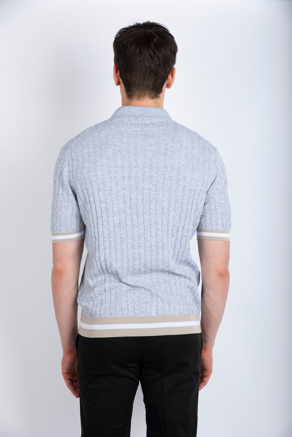 Polo skipper in maglia a trecce e coste grigio 57191/20679 052 GRAN SASSO 