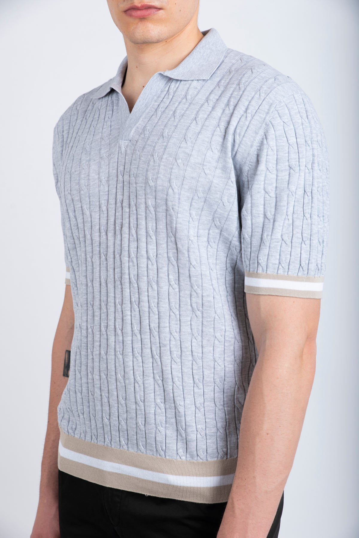Polo skipper in maglia a trecce e coste grigio 57191/20679 052 GRAN SASSO 