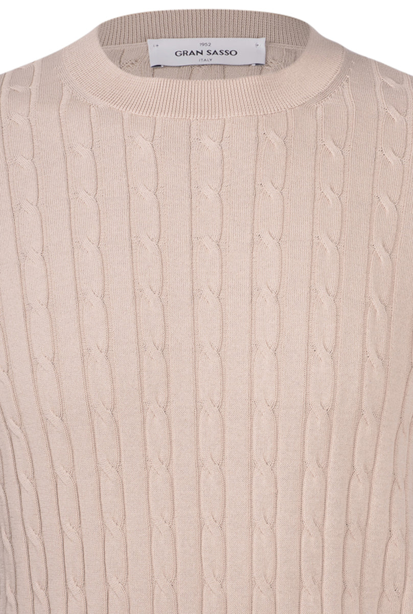 T-shirt in maglia lavorazione trecce e coste nocciola grigio bianco 57194/20679 010 GRAN SASSO 